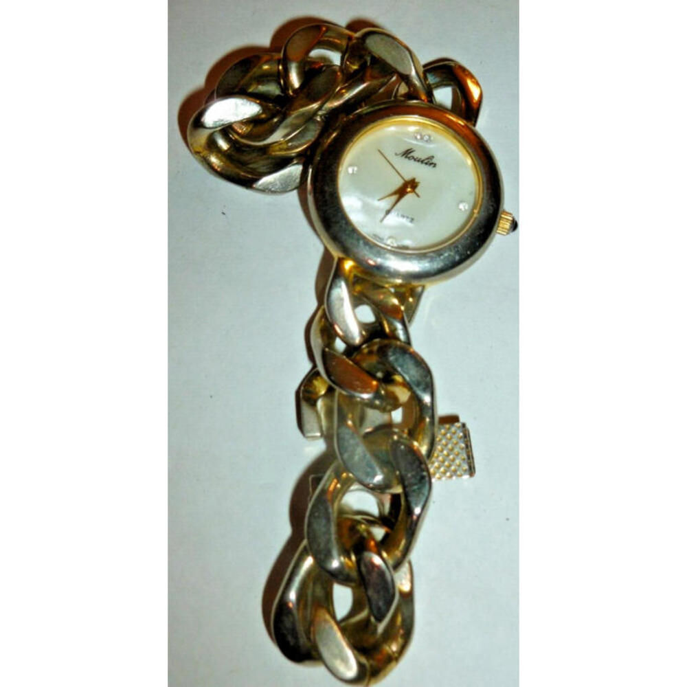 Moulin Model 8903 Women's Watch - Gold Tone Quartz Chain‎ Band Pearly Face